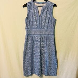 J. McLaughlin Sleeveless Dress Blue White Geometric V-Neck Size Large Preowned